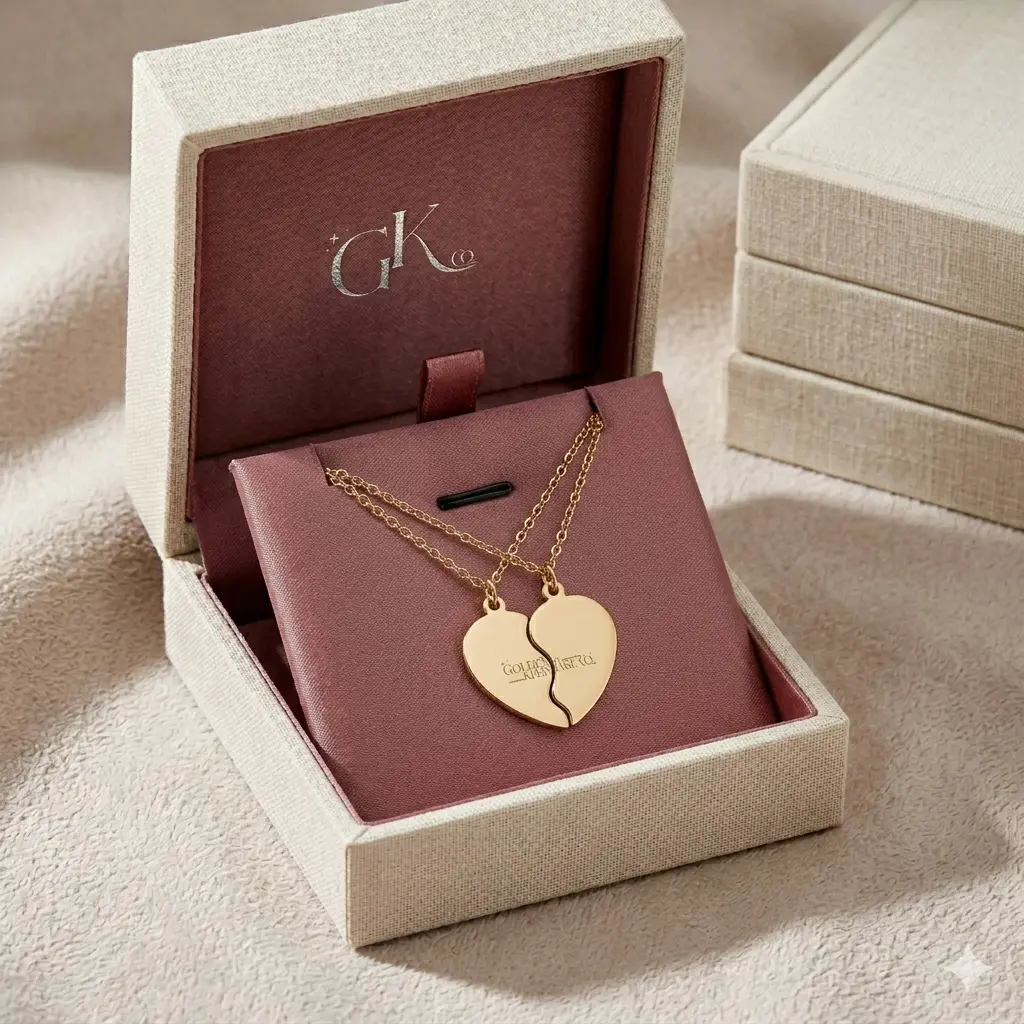 Broken Heart Necklace Set – Engravable Split Pendant for Best Friends & Couples Gift