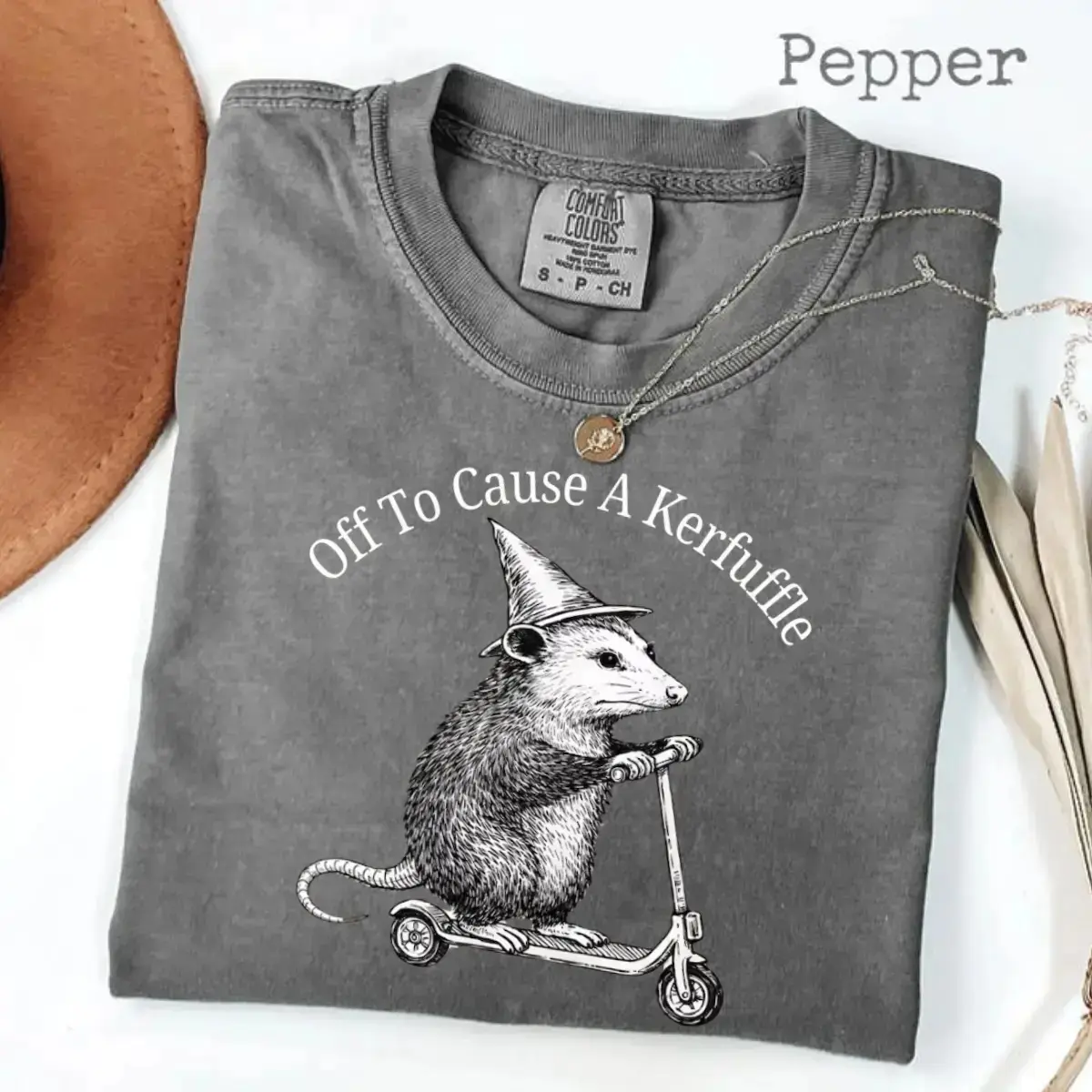 Comfort Colors Off To Cause A Kerfuffle Shirt, Funny Opossum Scooter T-Shirt, Mental Health Tee, Sarcastic Humor Shirt, Animal Lover Gift