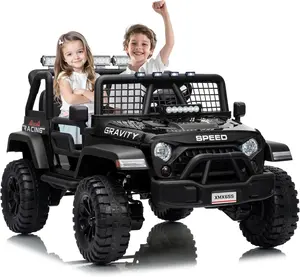 GAOMON 24V 2-Seater Kids Electric Truck with Parent Remote Control, 100Min Ride-on Car, 4WD Dual Motor, 2 Speeds, Spring Shock Absorber, LED Headlights, Siblings Gift Kids Electric Vehicle,black