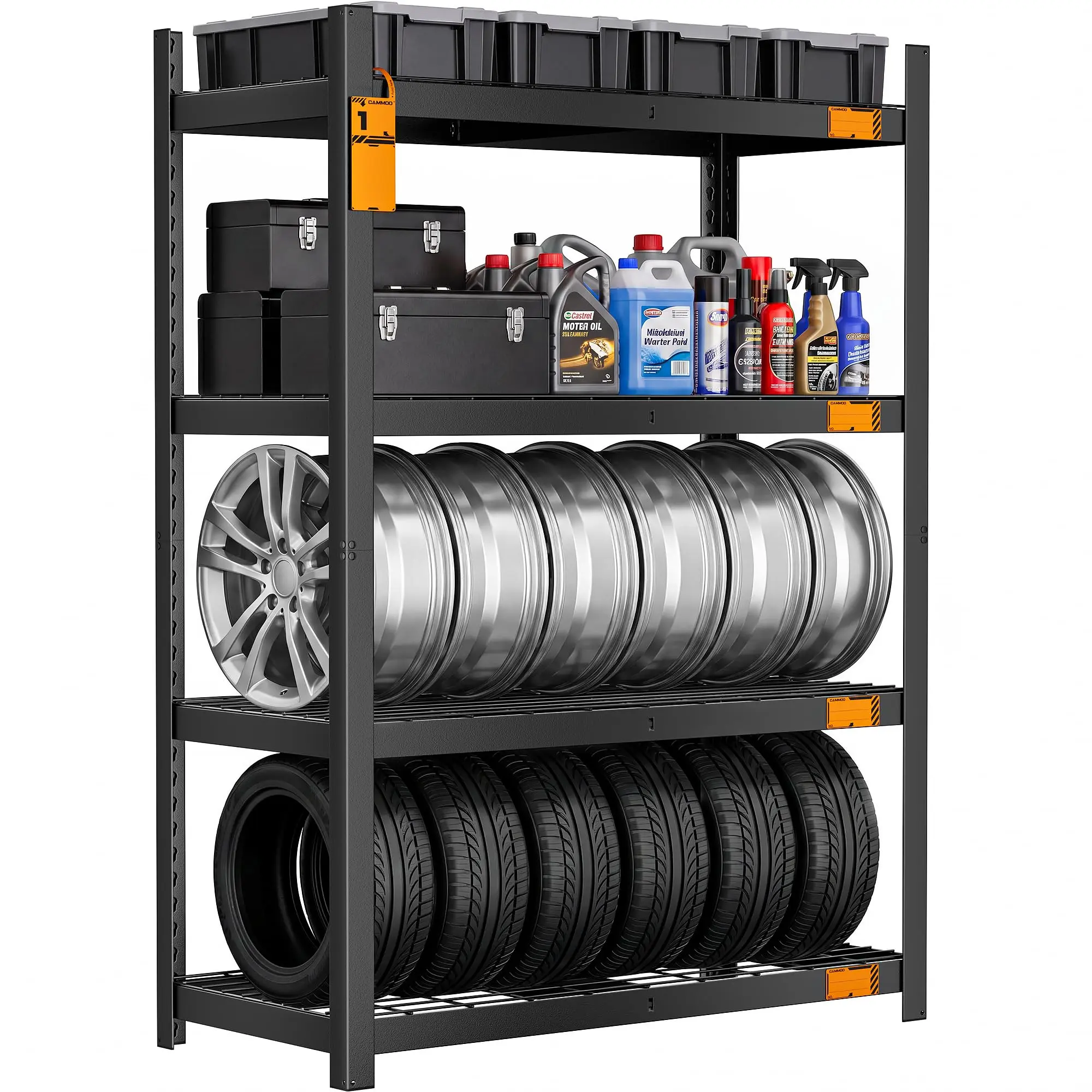CAMMOO 40''W Storage Shelves, 3200LBS Metal Garage Shelving Unit with Magnetic Lable, Upgraded Structure, Solid Steel, Heavy Duty Adjustable 4 Tier Wire Shelf for Basement, Kitchen, 40"W x 20"D x 60"H