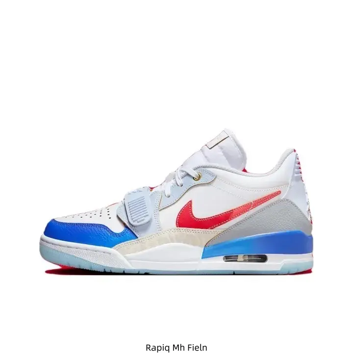 Mid Top White Blue Red Leather Casual Sneakers Red Swoosh Strap Design Air Cushion Outsole Street Fashion Shoes For Men Women