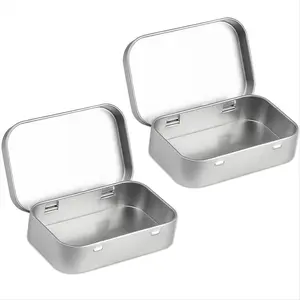2 PCS Small Storage Box with Lid Rectangular Small Tin Boxes Metal Box with Lid Small Tin Box for Home Storage Silver