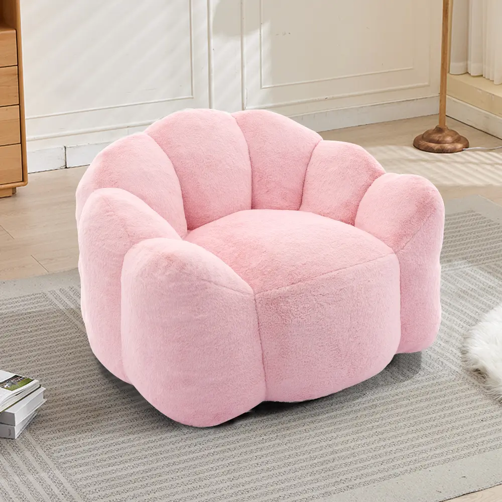 Modern Pink Lotus-Type Compression Adult Pillow Chair Sofa - 39.76in W, 26.77in H, 35.86lbs, Antifouling Fabric, High-Density Foam Filled, Durable, Fixed Arms, Pull Ring for Easy Movement, No Installation Needed, Ideal for Living Room, Bedroom, Comfortabl