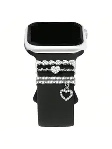 Women's Heart-Shaped Crystal Zinc Alloy Watch Band Decoration Set, Durable Smartwatch Accessories, Fits Apple Silicone Bands 38mm-49mm (band Not Included)