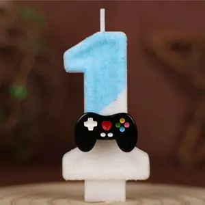 1Pc Gamepad Themed Number Candle (0-9), Glitter Game Controller First Birthday Cake Candle, Creative Digital Candles For Birthday/Wedding Anniversary Party Decoration Supplies, Cake Decorating Supplies