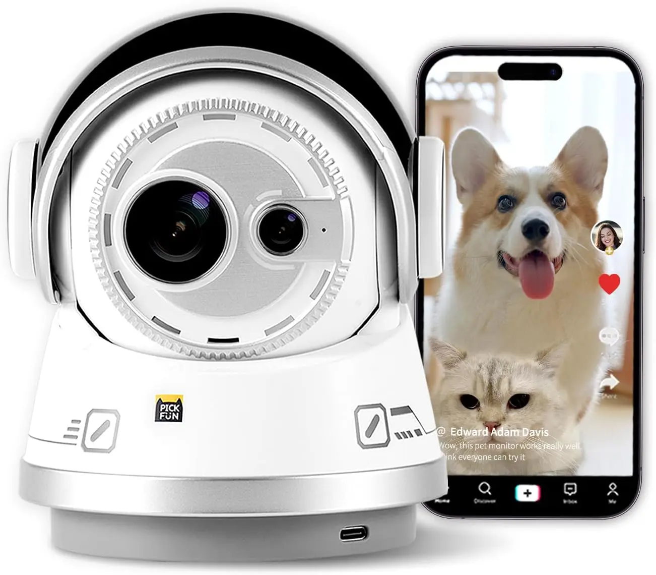 PICKFUN Auto Vlogmaker, Ai Dog Camera with Phone App, 5g WiFi Pet Camera with Nighttime Privacy Shield, 1080p HD Cam,2 Way Audio, 350° Rotating View for Dog & Cat,No Monthly Fee