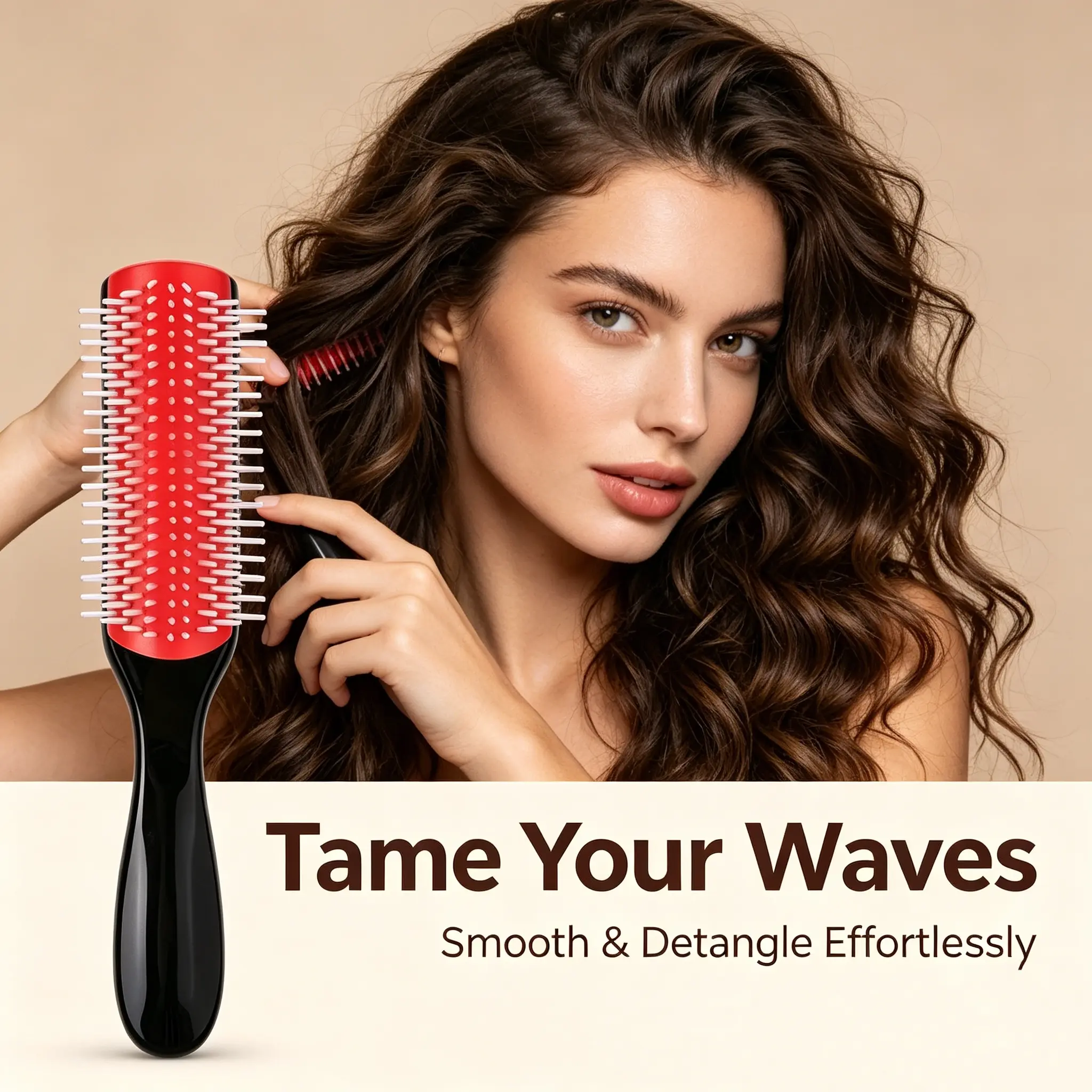 Classic Cushion Hairbrush with Rubber Pad, Non-Slip Grip Handle, Premium Nylon Bristles - Anti-Static, Ideal for Detangling & Blow Drying - Perfect for Thick, Curly Hair Types