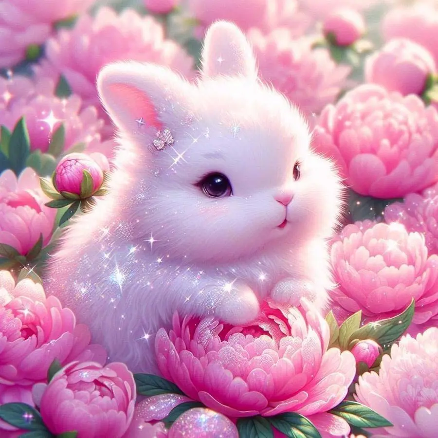 5D DIY Full Drill Round Diamond Painting - Diamond Painting Kit Rabbit, Floral Mosaic Canvas DIY Wall Art, Home Wall Decoration