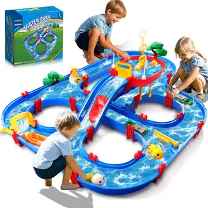 VATOS 2-Tier Water Table for Toddlers in Summer,100PCS DIY Waterways Playset with Pump for Outside Yard,Beach,Poolside Activity Sensory Play Table Addition for Kids Boys Girls Age 3 4 5 6 Year Old Summer Vibes
