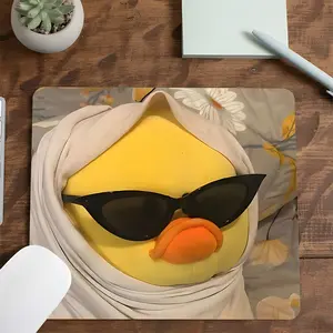 Funny Headscarf Sunglasses Yellow Duck Square Mouse Pad, Funny Desktop Decoration Protection Pad, Rubber Non-Slip Lock Edge Small Pad, Gaming Accessory, Suitable For Laptop Desktop Games Work, Gift For Family And Friends