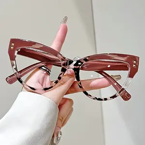 +1.0 to +4.0 Fashion Cat Eye Reading Glasses - Minimalist Metal Hinge Color Block Design, Presbyopic Eyewear