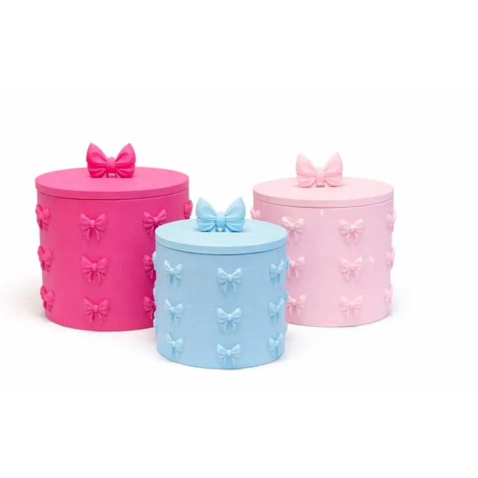 Bow Container Set with Lid - Compact Kitchen Sink Organiser Boxes, Decorative Bedroom Jewellery Storage, Kitchen Accessories, Girly Gifting Option