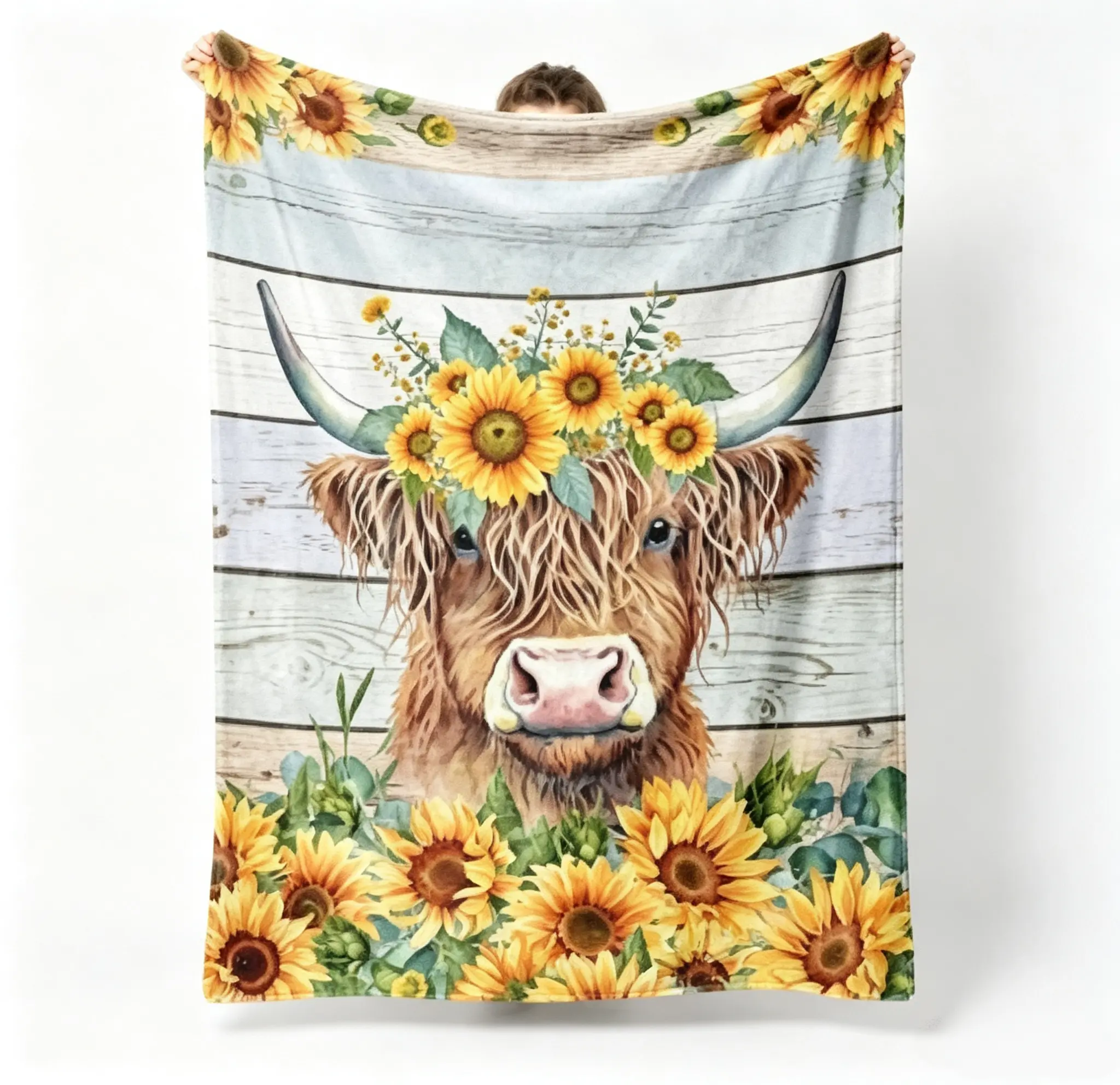 Soft Warm Fuzzy Flannel Throw Blanket with Highland Cow and Sunflower Print, Rustic Farmhouse Blanket for Bedroom & Sofa, Perfect Decor Gift for Country Home Enthusiasts, Sunflower Pattern Blankets, Cow Themed Blankets highland cow blanket