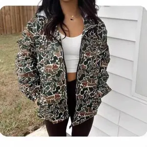 2024 Cross-Border New Hot-Selling Camouflage Long-Sleeve Zipper Rainproof Jacket Women's Casual Shirt Women's Sweatshirt
