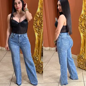 Aisha Rhinestone High waisted Wide Leg Jeans