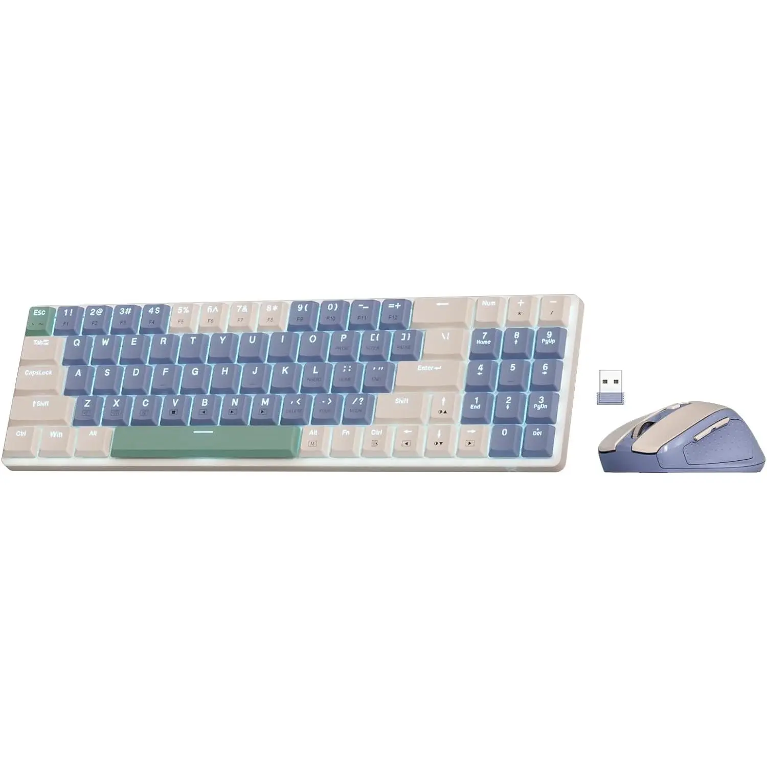 Redragon BS8772 Wireless Ergonomic Computer Keyboard & Mouse Combo - 75% Layout, 78 Keys, 2.4Ghz, Low-Profile Mechanical, Rechargeable Battery, 2400 DPI, Blue Backlight, Wireless Computer Keyboards, Wireless Computer Keyboard