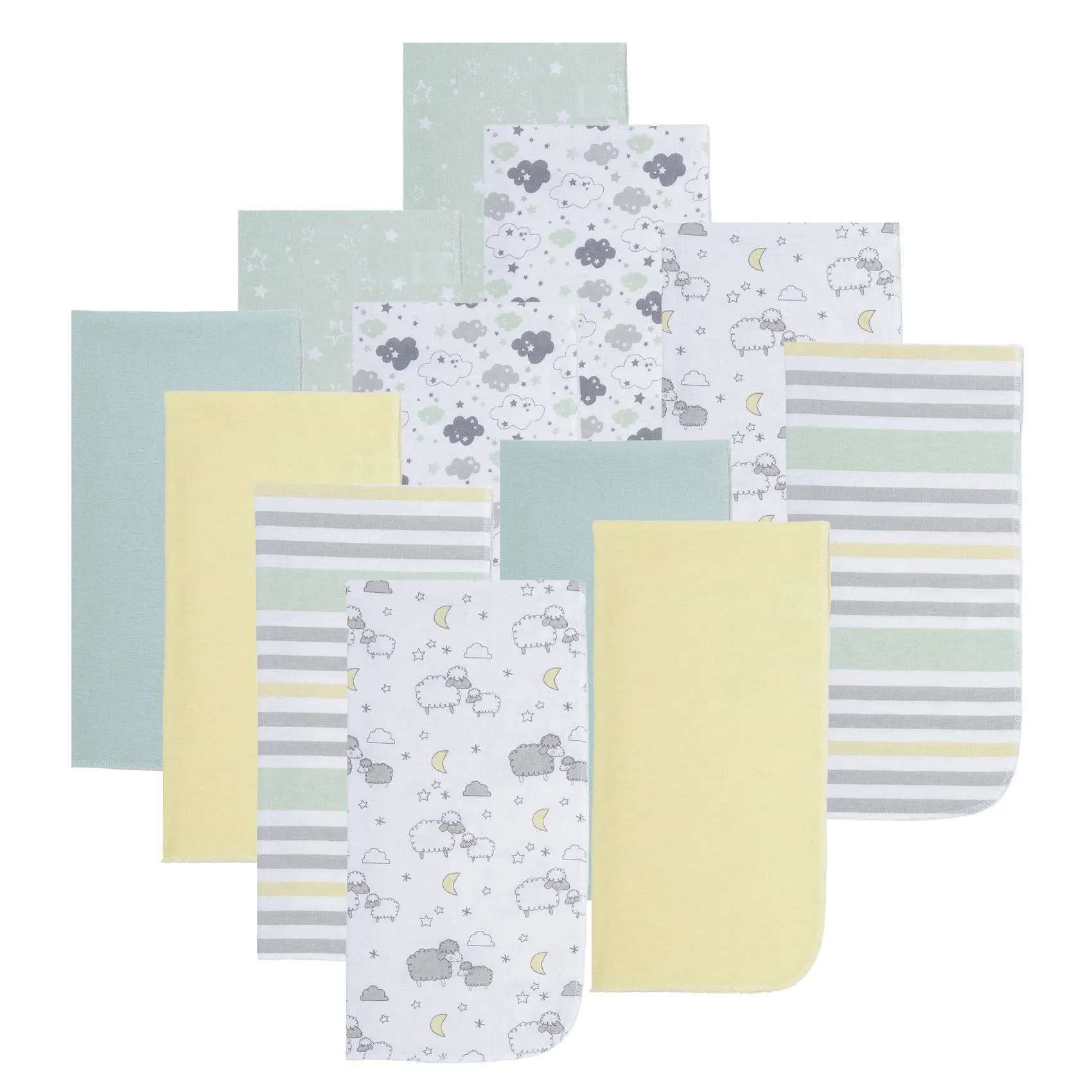 12 Pack Burp Cloths - Sheeps/Clouds/Stars 12 Pack Burp Cloths - Sheeps/Clouds/Stars