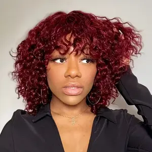 Human Hair Full Machine Wig - Instant Curly Bob Glueless Deep Wave Wig, Rose Net Cap for Secure Fit, Trendy 2026 Hair, Multiple Colors Available