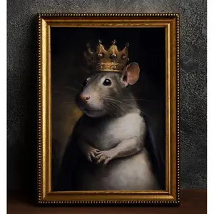 Charming Custom Vintage Rat King Poster - Adorable Creative Animal Wall Art. A Delightful Print of a Cute Mouse Sporting a Crown. Perfect for Bedroom, Living Room, Office or Any Home Decor - Unframed