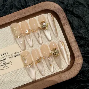 Mother's Day Gift-Sparkling Diamond Decoration Long Handmade Nail Art Set - Reusable Elegant Stiletto Nails for Party & Daily Wear, Perfect Valentine's Day, Birthday & Anniversary Gift for Girlfriend & Best Friend