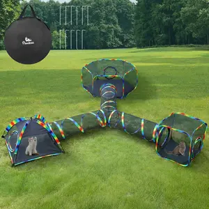 Pawaboo Outdoor Cat Enclosures for Cats Indoor, Patio Portable Mesh Cat Tent, Tunnel, Playhouse with Free Carry Bag & Metal Rod for Multiple Small Animals, Includes Cat Playpen+2 Tent+ Tunnel,Rainbow
