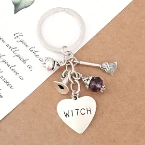 1 piece wizard broom keychain witch metal key ring wallet bag backpack car key charm Halloween role play party gift Stylish Keychain Keychain Pendant