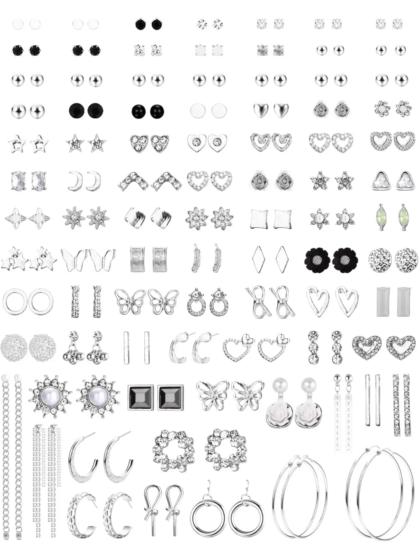 90 Pairs Stud Earrings, Stud Earring Sets, for Women Assorted Girls Earring Multiple Piercings Casual Earrings Set Long Dangle Drop Earrings CZ Pearl Earrings Stud Hoop Earrings Set Gold Silver Earrings for Women Fashion Jewelry Fashion Accessories