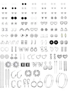 90 Pairs Stud Earrings for Women Assorted Girls Earring Multiple Piercings Earrings Set Earring Stacking Set Long Dangle Drop Earrings CZ Pearl Earrings Stud Hoop Earrings Set Gold Silver Earrings for Women