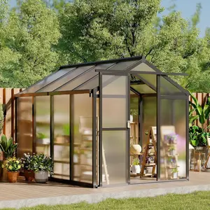 6x10 Ft Outdoor Greenhouses with Roof Vents and Sliding Doors, Aluminum Frame Polycarbonate Accessible , for Outdoor Gardens and Backyards, Black