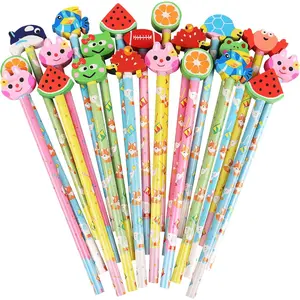 24PCS Cute Pencils with Fruit Animal Top Eraser, Fun Wooden Pencil for Kids Students Reward Prize Classroom Party Favors