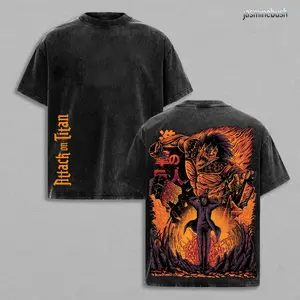 Eren Yeager - ATTACK ON TITAN - AOT Rare Ver 2 Unisex Oversize Anime Manga Washed Heavyweight Cotton T-shirt, Hoodie Wash Gift For Anime Fan, Anime Lover Hoodies Back