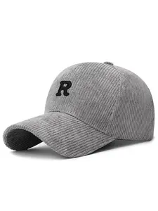 Fall/Winter Corduroy Baseball Cap with 3D “R” Letter Embroidery, Structured Hard-Top Adjustable Dad Hat, Solid Color Casual Fashion Cap for Men & Women