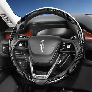 For LINCOLN Segmented Carbon Fiber Steering Wheel Cover Sporty Style Non-Slip Comfortable Grip 2-Piece/3-Piece Set Options Quick-Install Design All-Season Compatibility For Nautilus/Corsair/Aviator/Navigator Black Blue Silver Red White