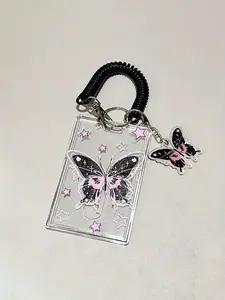 Elegant Butterfly Acrylic Keychain, Card Holder, Photo and Card Organizer, ID Wallet, Business Card Case, Credit Card Clip, Ideal for Women