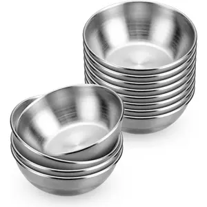 12pcs Sauce Dishes 3.2 Inch Stainless Steel Round Seasoning Dishes Bowls Condiment Cups Sushi Dipping Small Dish Bowl Saucers Mini Appetizer Plates Silver Color