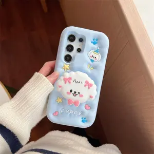 Cute Bow Dog Design Phone Case Casing, 1 Count Decorative Protective Phone Protector Cover, Phone Accessories Compatible with Samsung S24 Ultra S23 Ultra Smartphone