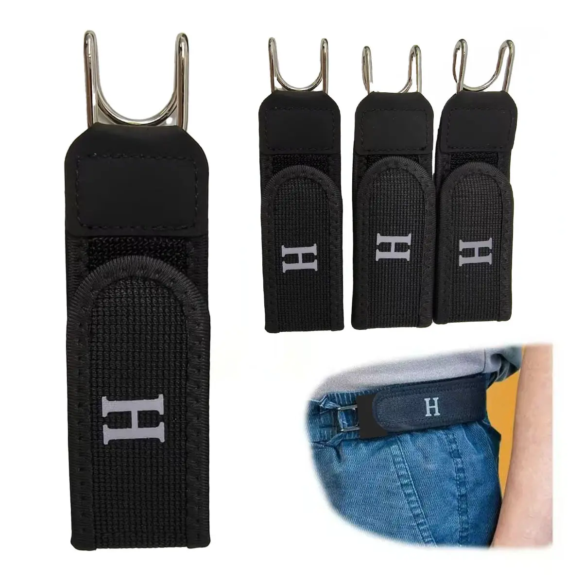 4/2/1-pcs-etal Buckleless Hook Elastic Belts, 2PCS Buckleless Belt Hook,Adjustable Magic Tape No Buckle Belts for Men Women