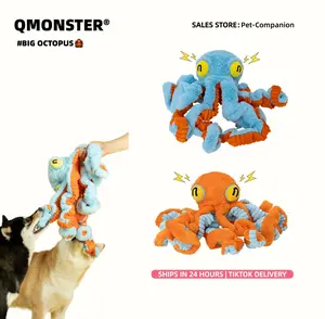 BIG Octopus Plush Dog Toy－Interactive Squeaky Plush Toy for Tug-Of-War, Retractable and Elastic Tentacles, Stretchable, Fetch & Cuddle Play, Self Entertainment to Relieve Boredom, Tooth Grinding & Cleaning, Suitable for medium & Large dogs