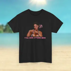 Yall A F*Cking Mess Le.Ah Love Island Usa Season 6 Quote Shirt, Funny Graphic Tee, Womens Clothing, Girlfriend Gift, Unisex Short Sleeve Tee Shirt, Casual Clothing