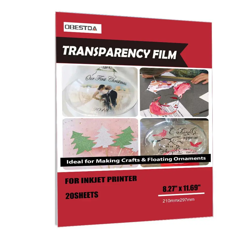 Glossy Transparent PE Film Sheets - 50-Sheet A4 Size (210mmx297mm/8.27"x11.69") 100% Transparent Polyethylene Paper for Inkjet Printer, Brilliant Colors High-Quality Printing, Overhead Projector Transparencies
