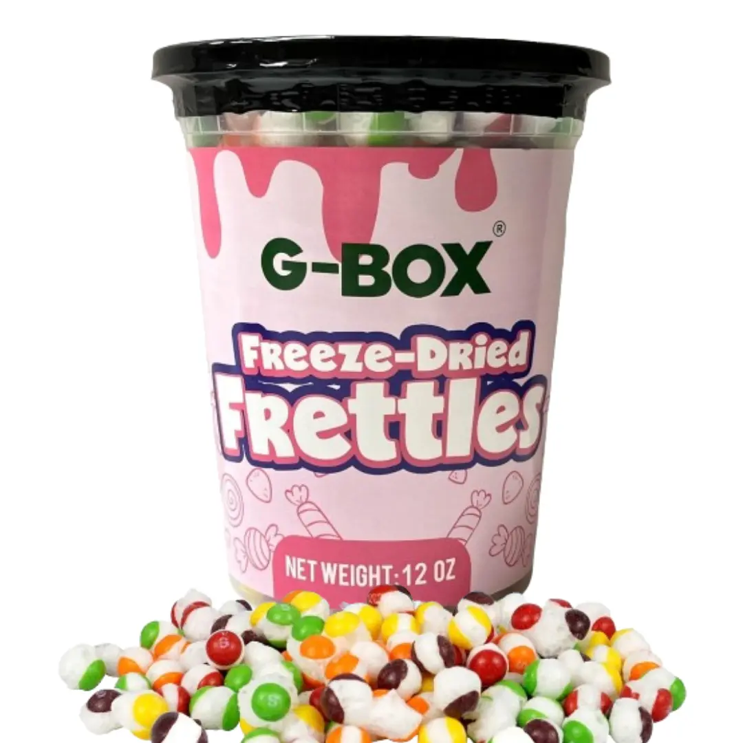 G-Box Freeze-Dried Frettles Crunchy Rainbow Candy, Original Fruit Flavored Sweet Snack, Sugar-Infused, Air-Tight Sealed Deli Container