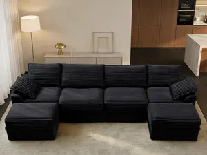 【3 Packages Shipping】NABUMI 142” Oversized Modular Sectional Sofa with Storage, Extra Deep&High Seat Corduroy Cloud Couch, 4 Seater U Shaped Couch with Ottomans, Ergonomic Memory Foam, Free Combination, Tool-Free Assembly, Black, Beige, Dark Gray, Green