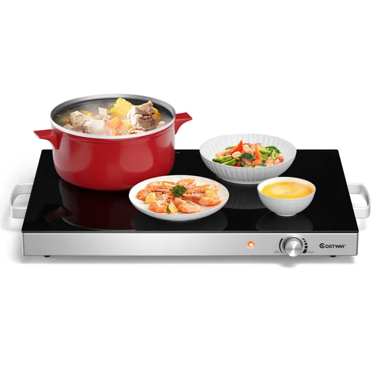COSTWAY Electric Warming Tray, Hot Plate Warmer w/Adjustable Temperature Control, Tempered Glass Top, Cool-Touch Handles, Food Warmer Tray for Gathering Parties, Christmas Festival Gift Black Friday Cyber Monday
