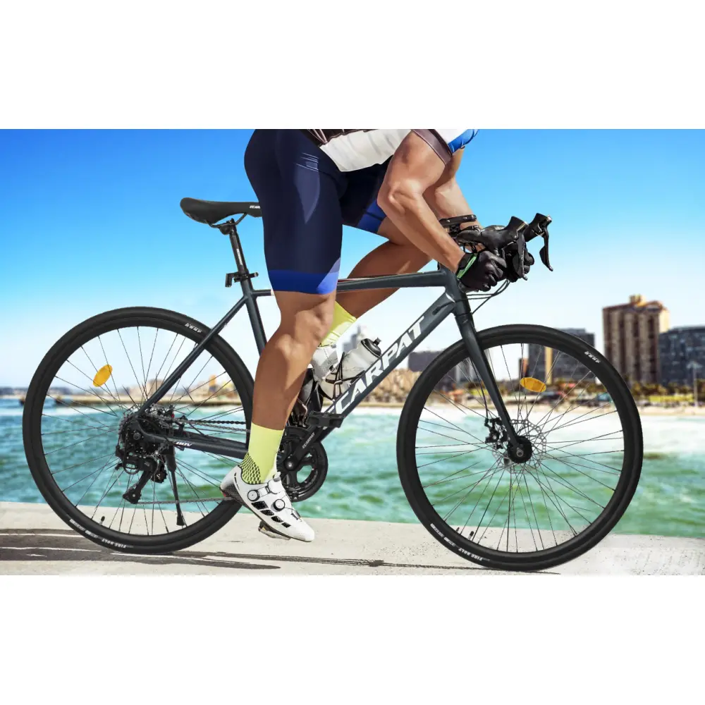 Unisex 700Cx28 Road Bike for Adults - Lightweight Aluminum Alloy Frame, 16-Speed Gear, Disc Brakes, Adjustable Stem, Aerodynamic Shape, Fast Acceleration, Ideal for High-Intensity Riding