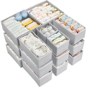 18 Pack Baby Clothes Organizer, Dresser Drawer Organizer for Baby Clothing, Foldable Fabric Closet Drawer Storage Bins, Dresser Dividers for Bra, Socks, Ties, Scarf