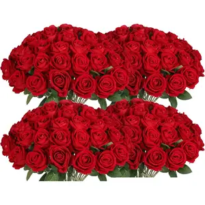 AnYa 120 PCS Elevated Quality Roses - Superior to the Original Fake Red Roses, Artificial Red Flowers Bulk Realistic Silk Faux Rose with Stems for Wedding Decoration Anniversary Bridal Bouquet DIY Floral Arrangement Romantic Home Decor Gifts