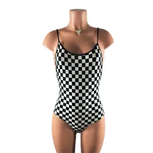 Checker bodySuit Checkered Womenswear Polyester Spandex   checkered