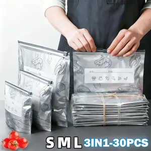 30PCS/1Bag  S/M/L Size Aluminum Foil Storage Bags Freezer Sealed Organizers Food Packaging Reusable Pantry Odor-Proof Bag Kitchen Essential Leakproof Airtight Containers