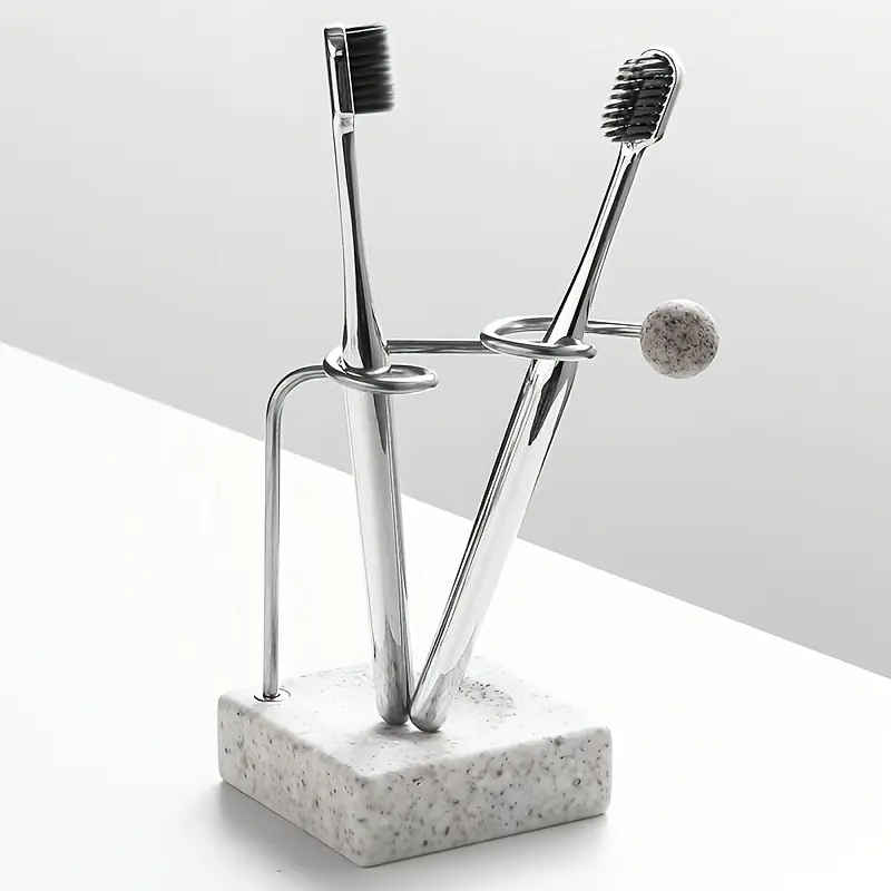 Glam Stainless Steel Toothbrush Holder - Freestanding, Compact, Space-Saving Double-Slot Couple's Bathroom Organizer, Double Slots