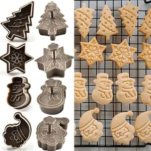 4 pcs Christmas Cookie Mold Set - Snowman, Snowflake, Christmas Tree, Santa Claus Pattern Baking Mold -Perfect for Holiday Baking，Christmas Biscuit Molds Are Essential for Home Use, Cookie Cutters Home, Christmas Tools, Christmas Atmosphere Utensils